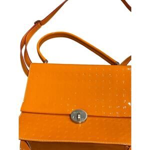 Arcadia Italian orange patent leather satchel bag